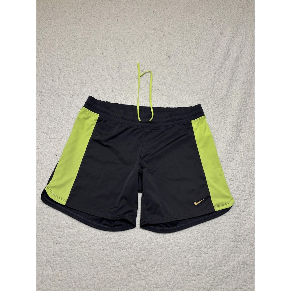 Nike Womens Athletic Shorts Black Neon Green 29 Polyester Knit Running Shorts